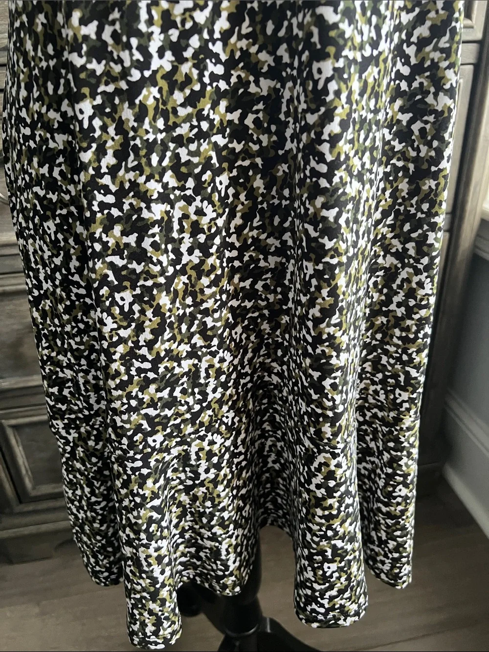 Michael Kors Black, White & Olive Abstract Print Midi Dress